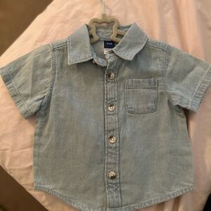 Blue Button Down Short Sleeve Shirt Casual Style